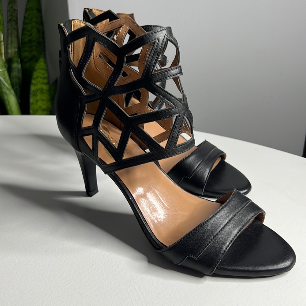 Aerosoles Black Leather Cut Out Heels